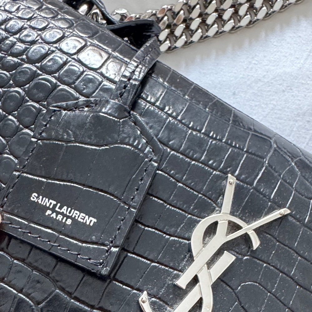 Yves Saint Laurent Black Croc-Embossed Shoulder Bag - Picture 4 of 13